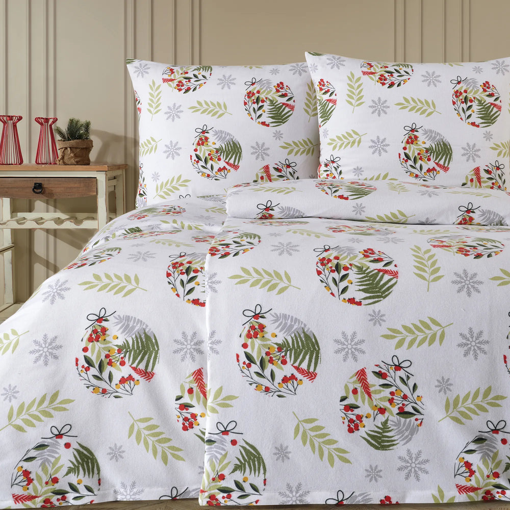 100% Baumwolle Biber Bettwäsche - Christmas Green