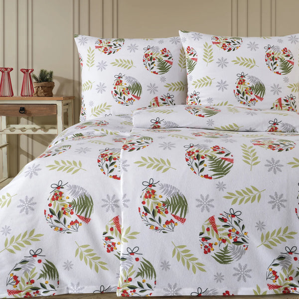 100% Baumwolle Biber Bettwäsche - Christmas Green