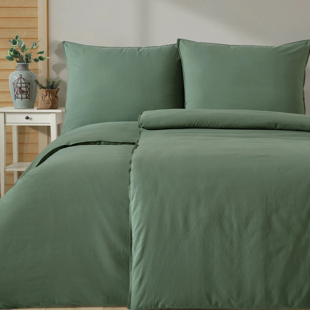 100% Baumwolle Gewaschene Bettwäsche  - Green