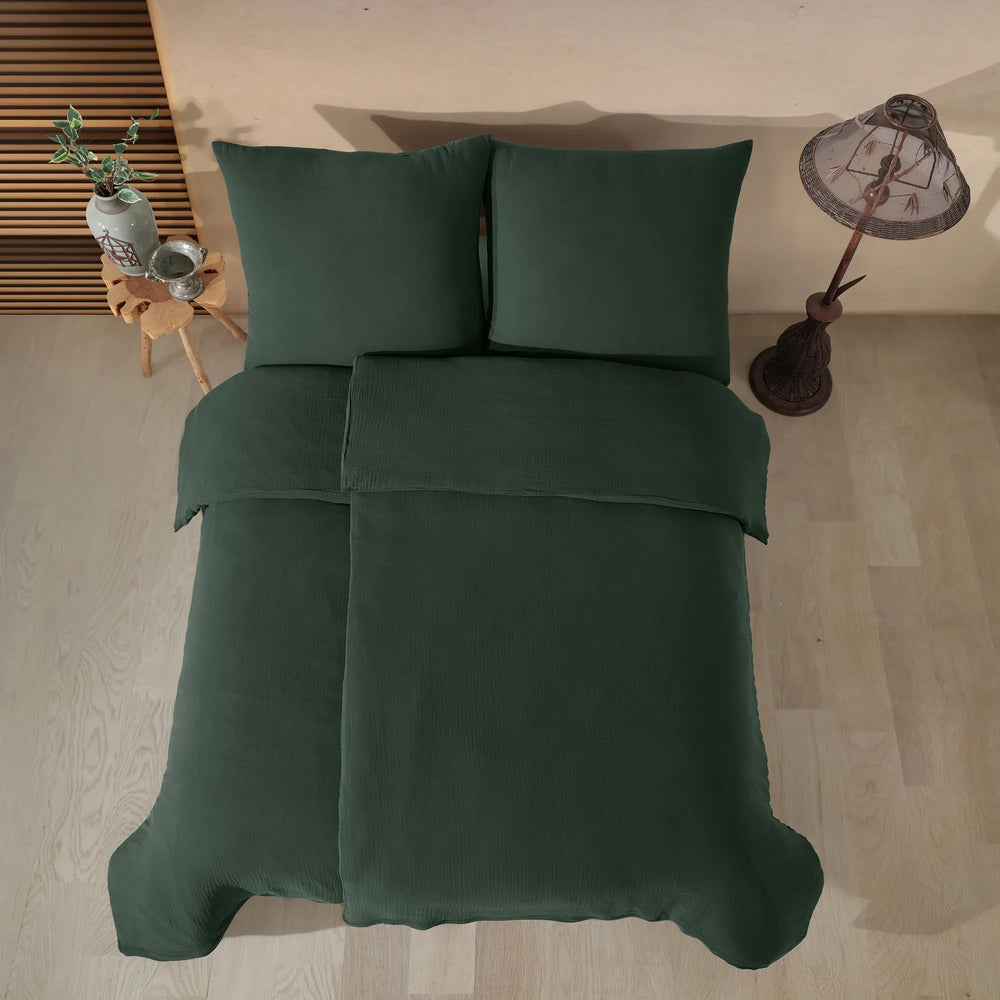 100% Baumwolle Unifabre Musselin Bettwäsche - Koyu Yeşil