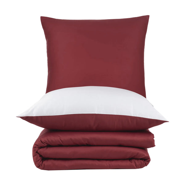 100% Baumwolle A-B Satin Bettwäsche - Burgunderrot